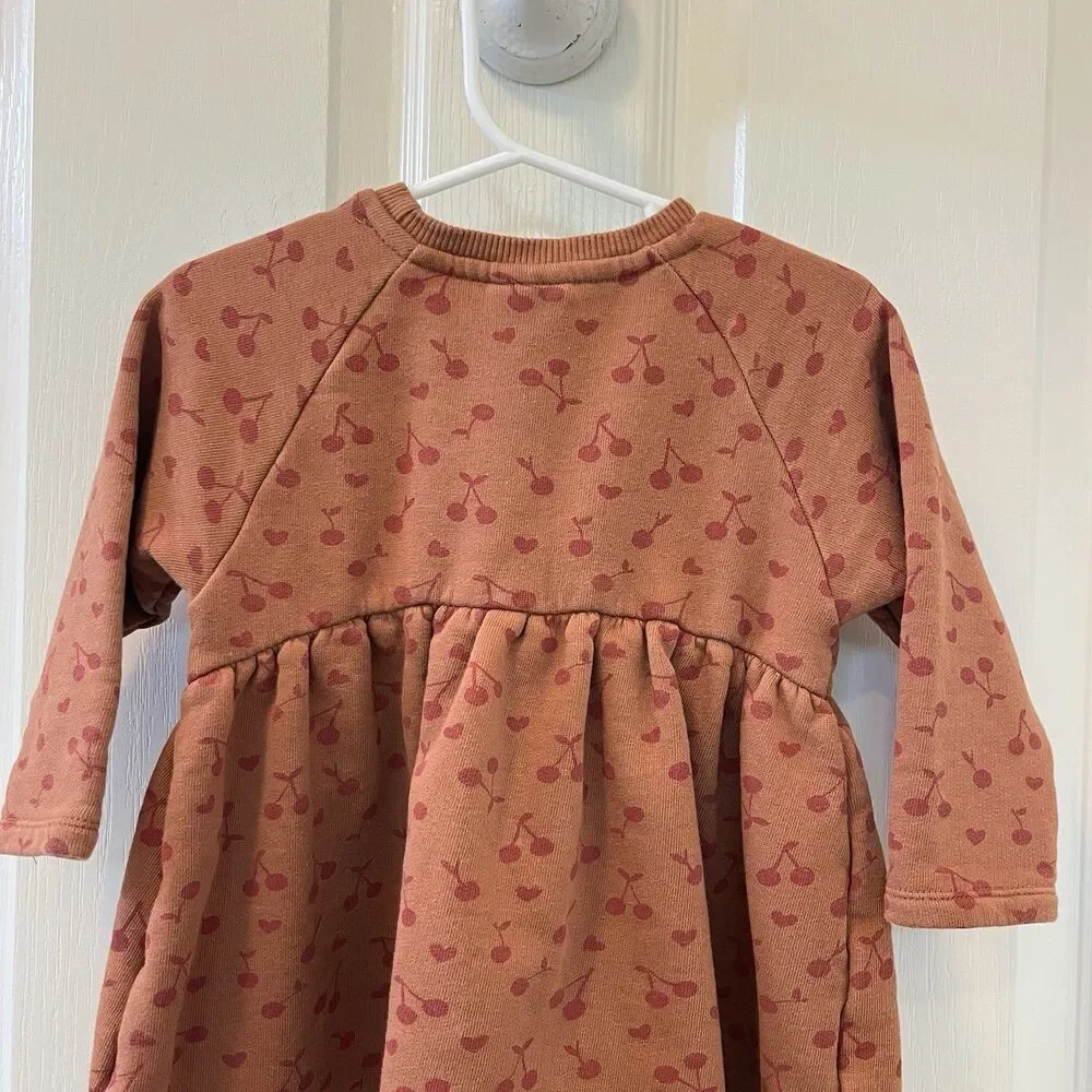 Zara Girls Cherry Print Sweatshirt Dress Burnt Orange Size 2-3 years
